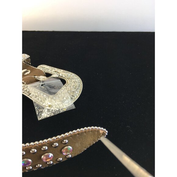 Nocona Western Belt with Buckle Beads Studs & Rhinestones Brown Size 24in NWT - Picture 11 of 13